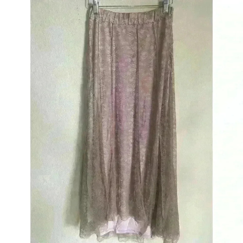 Free People Shape Up Your Set Boho Lace Sandy Pink Combo Fairy Maxi Skirt Size S - Picture 5 of 16